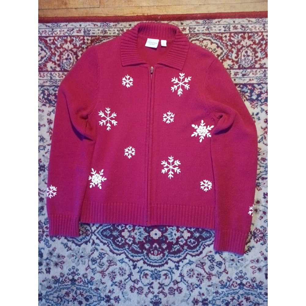Sonoma Red Snowflake Zip Front Sweater Small